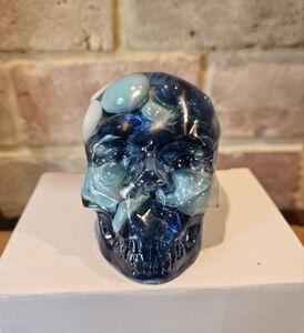 Blue Resin Skull Sculpture